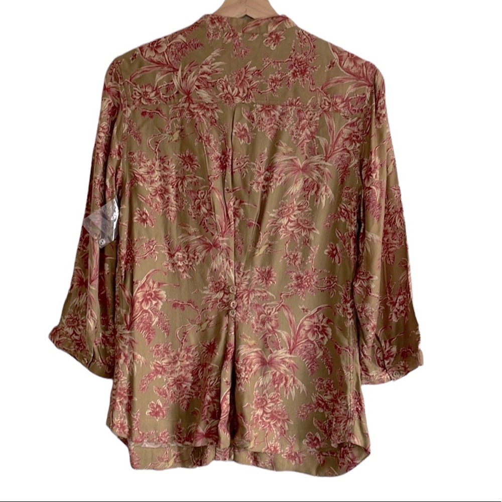 Soft Surroundings Blouse Button Down Floral Ruffles Red Green Medium - Picture 4 of 8